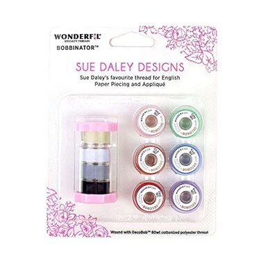 Sue Daley WonderFil Bobbinator Designs Specialty Threads 10 x preWound Bobbins Decobob 2Ply 80wt Cottonized Soft Polyester SilkLike Thread Fine Sewing English Paper Piecing EPP Applique Sewing