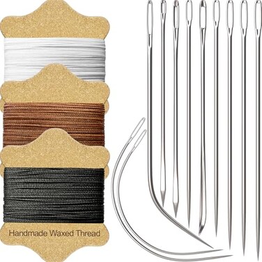 VONEEDL Upholstery Repair Kit Waxed Sewing Thread 3 Colors Heavy Duty Needles 11 PCS for Leather Canvas Quilting Thread