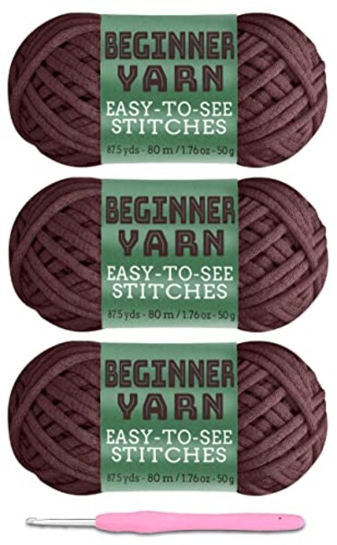 Baiyou 3x50g Beginners Chocolate Brown Yarn 260 Yards Chocolate Brown Yarn for Crocheting Knitting EasytoSee Stitches Worsted Medium 4 Chunky Thick Cotton Nylon Blend Yarn Yarn for Crocheting