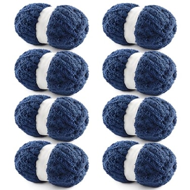 NDICANG 8 Pack Chunky Yarn for Hand Knitting Chunky Chenille Blanket Yarn for Crocheting Jumbo Fluffy Yarn for Crochet Super Bulky Yarn 25 yds 77 oz Each Skein Tibetan Blue