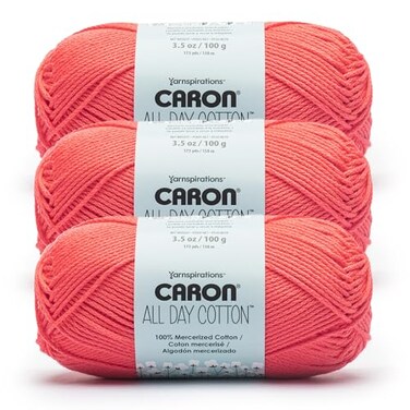 Caron All Day Cotton 3 Pack of 173 Yards352 oz Watermelon100 Mercerized Cotton Yarn