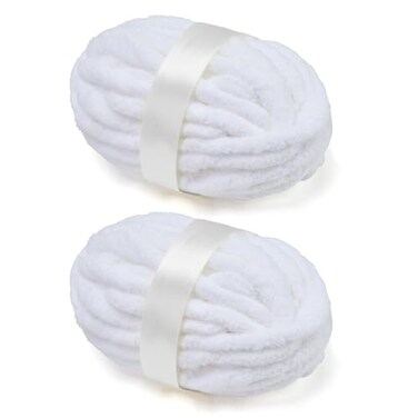 SOVIKER Chunky Chenille Yarn for CrochetingArm Knitting Super Soft Jumbo Knit Blanket Yarn White 2 Pack 32 yds 85 oz Each Pack