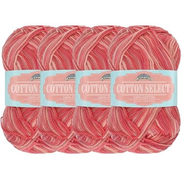 BambooMN JubileeYarn Cotton Select Yarn 50gSkein Sport Weight Rose Parade 4 Skeins