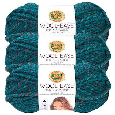 Lion Brand Yarn WoolEase Thick and Quick Yarn Soft and Bulky Yarn for Knitting Crocheting and Crafting 3 Pack Deep Lagoon