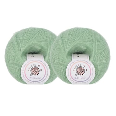 NICEEC 2 Skeins Soft Mohair Yarn Fluffy Fuzzy Luxurious Thin Slik Wool Blend Yarn for Crochet Knitting Total 071oz2 328yds2 Tender Grass Green