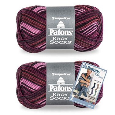 Patons Yarn Kroy Socks Yarn 2Pack Amethyst Stripes Plus Pattern
