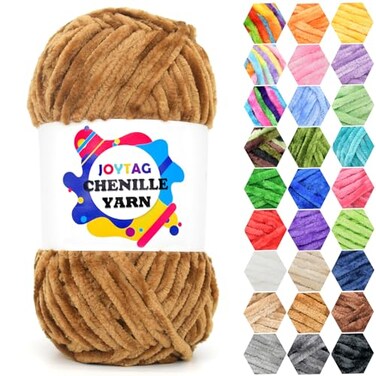 JOYTAG Velvet Chenille Yarn for Crocheting Knitting Soft Thick Bulky Khaki Brown Velvet Yarn 100g