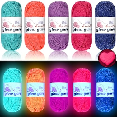 WILLBOND 5 Rolls Glow in The Dark Magic Yarn Luminous Neon Crochet Yarn for Crocheting DIY Knitting Glow Fingering Sewing Supplies for Crafts Sewing Party 547 yd Per Roll Elegant Colors