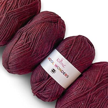 KnitPal Wool Wonders Yarn for Crocheting 4Pack 640Yds 400G Free Patterns Wool Yarn for Knitting AranHeavy 4 Medium Worsted Weight Burnt Maroon