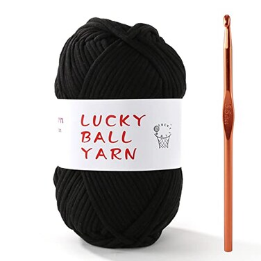 LUCKY BALL Yarn for Crocheting100g Soft Yarn for CrochetingCrochet Yarn for SweaterHatSocksBlanketsBlack with 1 Crochet Hook