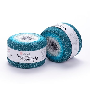 YarnArt Flowers Moonlight Gradient Cotton Acrylic Yarn with Metallic Lurex 917oz 250g 1093 Yards Shiny Multicolor Cake Yarn for Crochet Knitting Shawls DIY Projects 3289