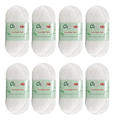 Sunny Cat 8 Skeins Crochet Knitting Yarn 70 Rayon derived from Bamboo 30 Cotton Superfine Fingering Weight Cotonnio Imported White
