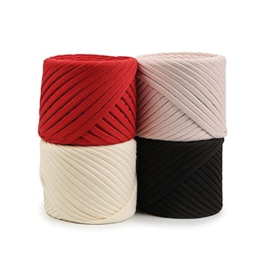 Bobilon TShirt Yarn Set 4 Cotton Yarn Balls 218 Yards Total Organic TYarn for Crocheting Knitting Macrame Paris Set