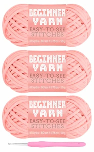 Baiyou 3x50g Beginners Light Pink Yarn 260 Yards Light Pink Yarn for Crocheting Knitting EasytoSee Stitches Worsted Medium 4 Chunky Thick Cotton Nylon Blend Yarn Yarn for Crocheting