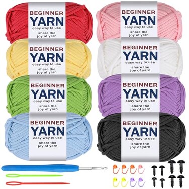 WSICSE 8x50g Beginner Crochet Yarn Cotton Yarn for Crocheting EasytoSee Stitches Chunky Thick Soft Yarn for Beginners Crocheting Kit Gifts