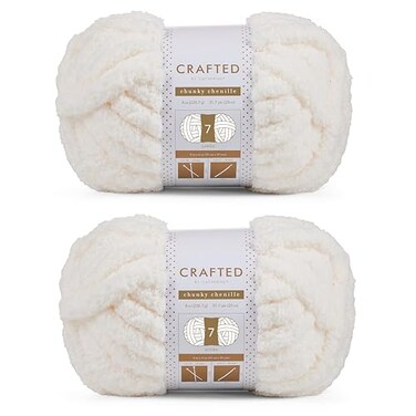 Crafted by Crafted By Catherine Chunky Chenille Yarn 2 Pack 8 oz 227 g 317 Yards Each Skein Ivory Gauge 7 Jumbo