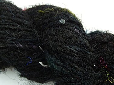 Vintageandyou 100 Grams Recycled Soft Sari Silk Yarn HandSpun Black Soft Yarns 1 Skein