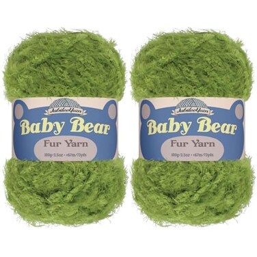 BambooMN JubileeYarn Baby Bear Yarn 100gSkein Chunky Polyester Faux Fur Lime Green 2 Skeins