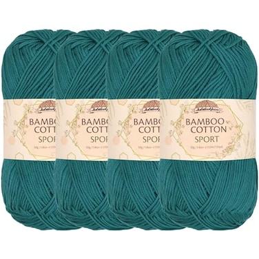 BambooMN JubileeYarn Bamboo Cotton Sport Yarn 50gSkein Frozen Tidepool 4 Skeins