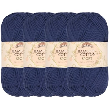 BambooMN JubileeYarn Bamboo Cotton Sport Yarn 50gSkein Cold Night Blue 4 Skeins