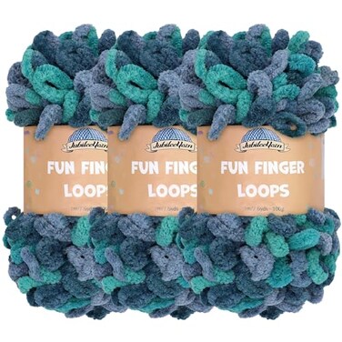 BambooMN JubileeYarn Fun Finger Loops Yarn 100gSkein Jumbo Polyester Poseidon 3 Skeins