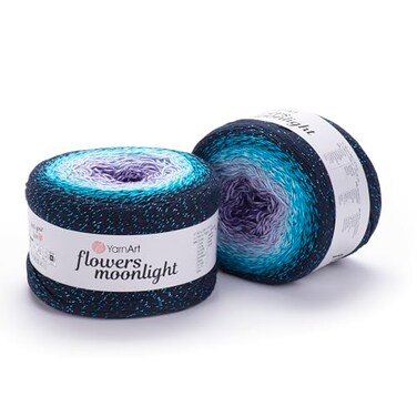 YarnArt Flowers Moonlight Gradient Cotton Acrylic Yarn with Metallic Lurex 917oz 250g 1093 Yards Shiny Multicolor Cake Yarn for Crochet Knitting Shawls DIY Projects 3254