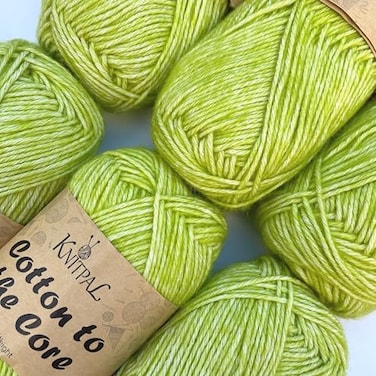 KnitPal Cotton to The Core Cotton Yarn for Crocheting 6Pack 852 Yds 300G Free Patterns Beginners Friendly Soft Baby Yarn for Knitting 3 DK Light Worsted Weight Lime Green