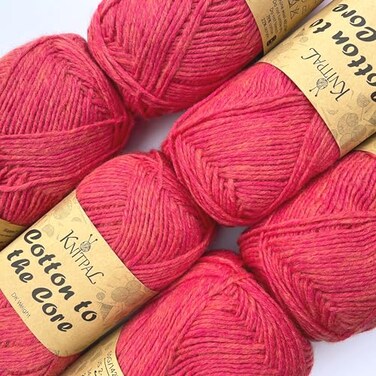 KnitPal Cotton to The Core Cotton Yarn for Crocheting 6Pack 852 Yds 300G Free Patterns Beginners Friendly Soft Baby Yarn for Knitting 3 DK Light Worsted Weight Watermelon Red