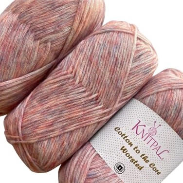 KnitPal Cotton to The Core Worsted Weight Yarn for Crocheting 3Pack 654Yds 300G Free Patterns Beginners Friendly Soft Cotton Yarn for Knitting 4 Medium Worsted Weight Baby Pink