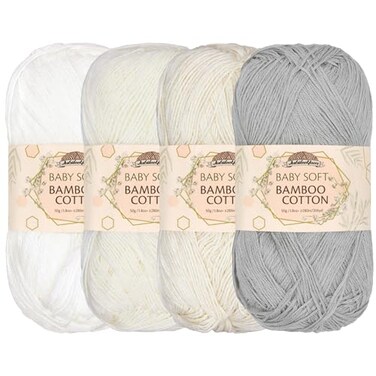 BambooMN JubileeYarn Baby Soft Bamboo Cotton Yarn 50gSkein Shades of White 4 Skeins