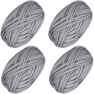 SIMEIQI 4 PCS TShirt Elastic Fabric Crochet Cloth Yarn for DIY Knitting Spaghetti Thick Knitting Yarn for Hand DIY Bag Blanket Cushion Crocheting Projects Home Decor Grey