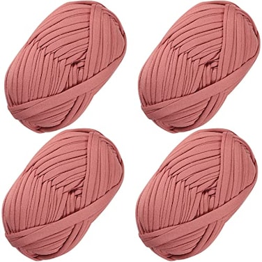 SIMEIQI 4 PCS TShirt Elastic Fabric Crochet Cloth Yarn for DIY Knitting Spaghetti Thick Knitting Yarn for Hand DIY Bag Blanket Cushion Crocheting Projects Home Decor Beige Pink