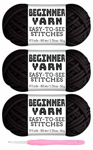 Baiyou 3x50g Beginners Black Yarn 260 Yards for Crocheting Knitting EasytoSee Stitches Worsted Medium 4 Chunky Thick Cotton Nylon Blend for Crocheting