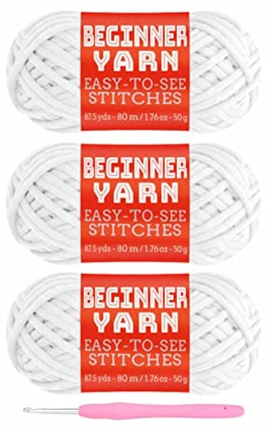 Baiyou 3x50g Beginners White Yarn 260 Yards White Yarn for Crocheting Knitting EasytoSee Stitches Worsted Medium 4 Chunky Thick Cotton Nylon Blend Yarn Yarn for Crocheting
