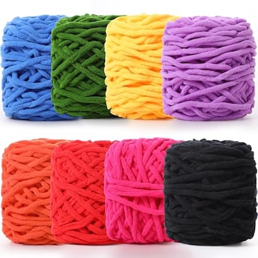 Buryeah Chunky Chenille Yarn for Crocheting Soft Thick Fluffy Yarn for Hand Knitting Bulky Velvet Blanket Plush for Weaving DIY Crafts Each 35 oz 55 YardsSpring Colors8 Pack