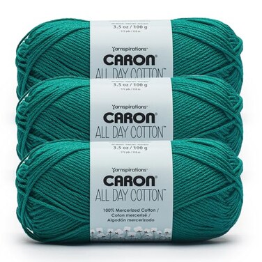 Caron All Day Cotton 3 Pack of 173 Yards352 oz Jungle Aqua 100 Mercerized Cotton Yarn