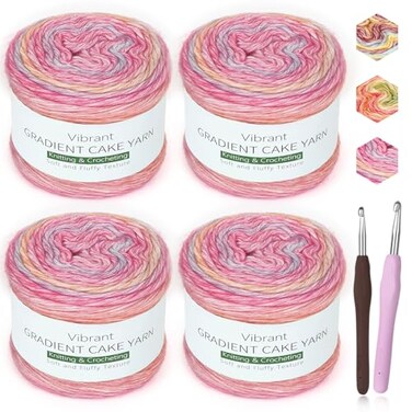 Katech Ombr Yarn for CrochetingGradient Cake Yarn4x100g 60 Cotton 30 Acrylic 10 WoolOmbre Multicolor Soft Rainbow Cotton Crochet Yarn for Scarves Shawls Blankets and GarmentsJ