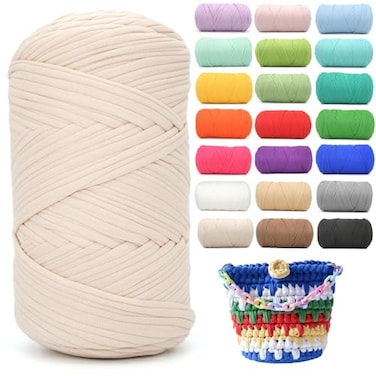 YARFOFUN 400g Tshirt Yarn for CrochetBeige T Shirt Soft Elastic Fabric Chunky Thick TShirt Crochet Yarn for Crocheting Knitting Beginner Hand Knitting for BagDIY CraftHome DecorBeige