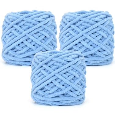 JOYTAG Chunky Velvet Chenille Yarn for Crocheting Velvet Fluffy Plush Thick Bulky Chunky Chenille Velvet Soft Baby Blanket Yarn for Crocheting Hand Knitting 3 100gSky Blue