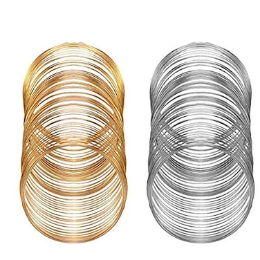 Oubaka 200Pcs Jewelry Beading Wire for Jewelry MakingBracelet DIY Jewelry Craft Wire Memory Wire Cuff for Jewelry DIY White KGold06 mm Thickness6 cm in Diameter