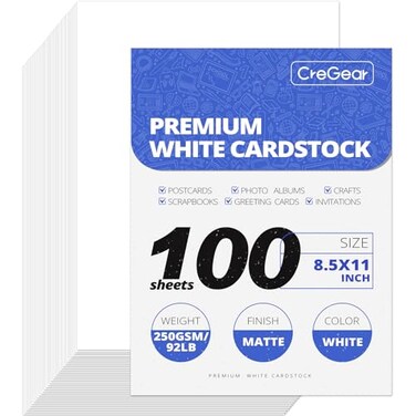 CREGEAR 100 Sheets White Cardstock Paper Cardstock Printer Paper 85 x 11 92lb250gsm Card Stock Heavy Thick Printing Papers Copy Papers for School Office SupplyDIY CardArt TagInvitationConstruction