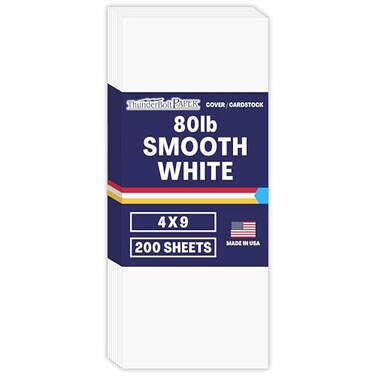 ThunderBolt Paper 200 Bright White Smooth 80 Card Paper Sheets 4 X 9 4X9 Inches 10 Envelope Insert Size 80 lbPound Cover Weight Quality Stock Print Consistency Smooth Finish