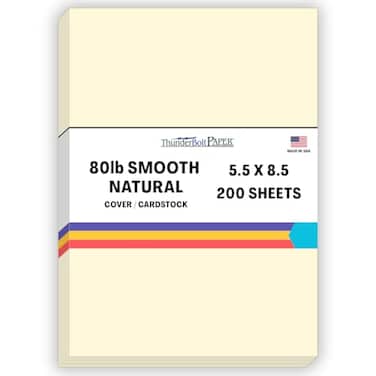 ThunderBolt Paper 200 Natural Smooth Card Stock Sheets Paper 55 X 85 Inches Half Letter Statement Size 80 80 lbpound Cover Weight Quality Paper Smooth Finish