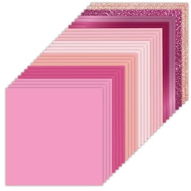 Desecraft 36 Sheets 12x12 Pink Cardstock Scrapbook Decorative Paper 220gsm Pink Solid Glitter Shimmer for Card Making Journaling Origami Scrapbook Paper Scrapbooking Supplies Spring
