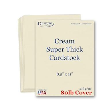 Desktop Publishing Heavyweight Natural Cream Cardstock 85 x 11 Thick Paper for Printing InkjetLaser 80lb Cardstock 20 Sheets