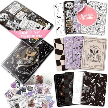 Kaciola 12PCS Inserts Cardstock for EReader 50PCS Stickers for Clear Case Insert 69x48 Fantasy Theme Inserts Compatible with Paper White 11th12th Gen EReader Gift for Booklover Reader