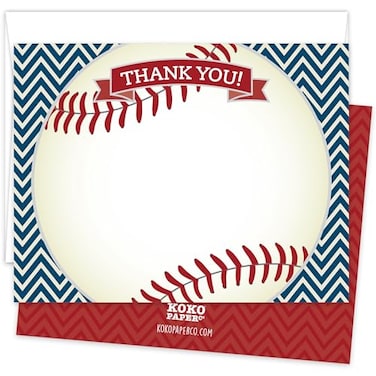Koko Paper Co Baseball Thank You Cards 25 Flat Notes with Envelopes SportsThemed Stationery for Kids Coaches Made in USA