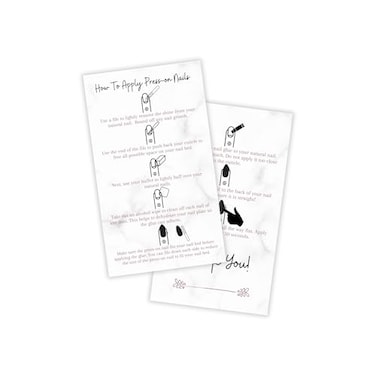 Boutique Marketing PressOn Nail Application Instructions Cards 50 Pack 2x35 inch Business Card Size DIY PressOn Nail Kit Marble with Rosey Gold Design
