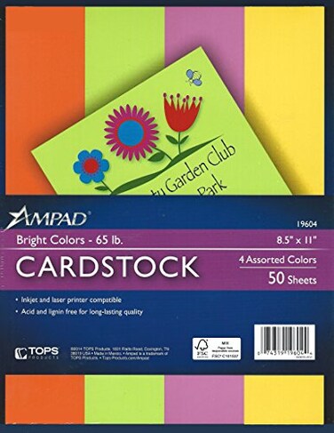 Ampad Neon Bright Colors Printable Cardstock Paper 8 12x11 InkjetLaser 4 Colors 50 Sheets