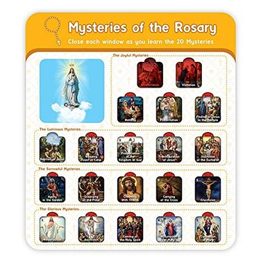 Needzo Learn The Rosary Catholic Educational Window Chart Mass Follow Along Tool for Kids 8 X 9 Inches